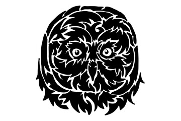 Black Owl Head Tribal Tattoo Vector