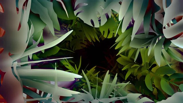 3D animation - Looped animated background of a plant tunnel on black background