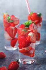 Fresh strawberry drink with ice