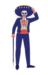 Day of dead costume for man semi flat color vector character. Editable figure. Full body person on white. Mexican tradition simple cartoon style illustration for web graphic design and animation