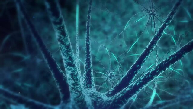 Neurons and neural connections 3D render. Neuronal activity in the brain, Dive into Brain Neurons