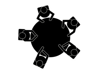 People sit at a round table and discuss strategies. Vector, icon. Business.