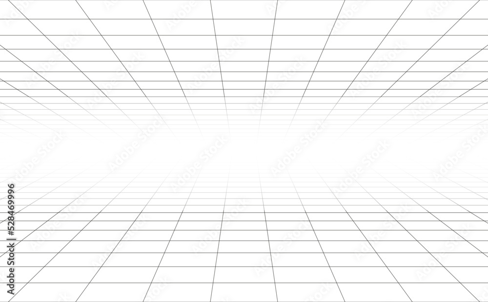 Aufkleber Perspective wireframe grid lines background design vector.
