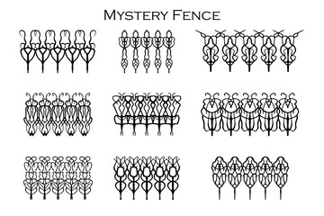 Assorted spooky cemetery fence silhouettes. Assets isolated on a white background. Scary, haunted and spooky fence elements. Mystery Fence Vector 9 Halloween