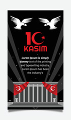 Instagram story post design commemorates 10 Kasim. Republic of Turkey