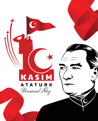 poster commemorating 10 kasim with Mustafa Kemal Atatürk vector illustration background