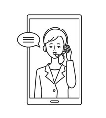 スマートフォンの画面に映るオンラインで会話をする女性のイラスト素材