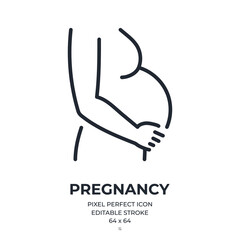 Pregnancy editable stroke outline icon isolated on white background flat vector illustration. Pixel perfect. 64 x 64.