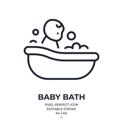 Baby bath editable stroke outline icon isolated on white background flat vector illustration. Pixel perfect. 64 x 64.