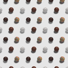  Pattern of  chocolate cakes. Colorful Chocolate cakes on white background. 