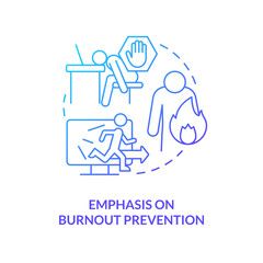 Emphasis on burnout prevention blue gradient concept icon. Overload and overwork. Social media trend abstract idea thin line illustration. Isolated outline drawing. Myriad Pro-Bold font used