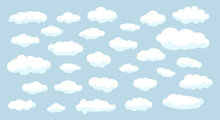 Hand drawn illustration of cute, simple and neat white cloud design elements