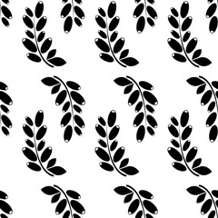 Barberry seamless pattern. Black sign wild berries on white background. Barberry icon. Summer background with berries. Cute design for print on wrapping paper, packaging, fabric. Vector illustration