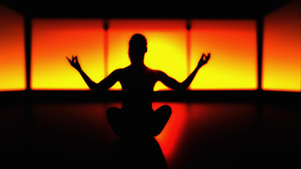 Obraz na płótnie Canvas a yoga woman meditates in a temple (3d rendering)