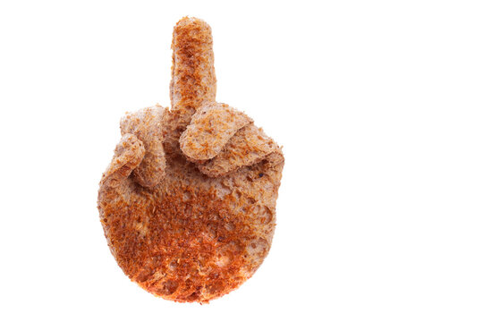 Middle finger sign made from toast isolated