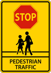 Stop Pedestrian Traffic Sign On White Background