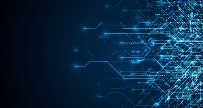 Circuit board. Motherboard. Blue technology background.