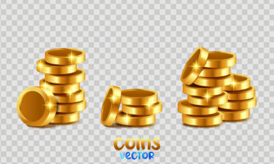Set of realistic golden coins pile