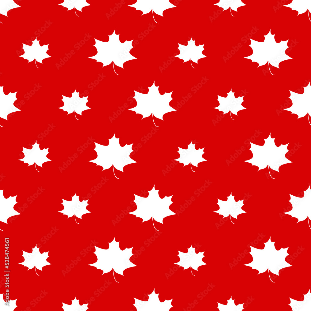 Canvas Prints white maple leaves silhouette on a red background seamless pattern