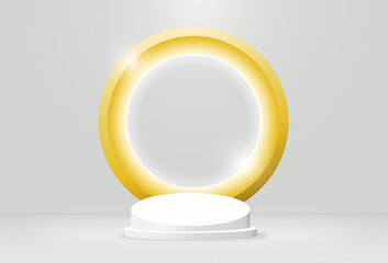 3D render minimal luxury white, Gold Cylinder circle podium in white background. concept display showcase, product, poster, presentation, cosmetic, for banner, poster, and wallpaper.