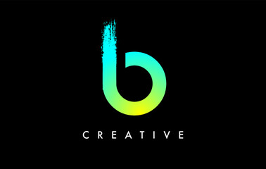Letter B Logo Icon Design with Rounded Shape and Artistic Brush Stroke Ending and Green Blue Electric Color Vector