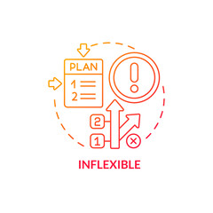 Inflexible red gradient concept icon. Business growth restrictions. Disadvantage of planning abstract idea thin line illustration. Isolated outline drawing. Myriad Pro-Bold font used