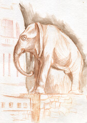 sculpture of elephant in the technique of graphic study