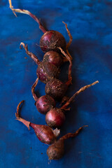 red dirty onion on abstraczerwona surowa brudna cebula uprawa zbiór zdrowa ostra warzywoct...