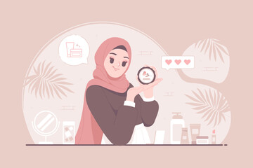 Islamic hijab girl product ambassador character concept illustration