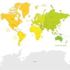 Colorful political map World continents.