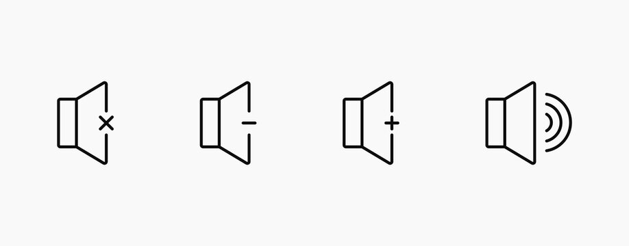 Sound mixer black line icon. Mute, increase or decrease sound icons