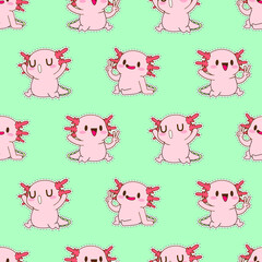 cute axolotl seamless pattern vector illustration