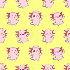 cute axolotl seamless pattern vector illustration
