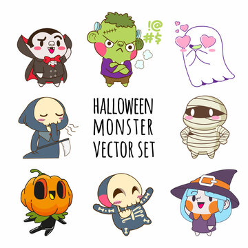 cute halloween monster vector collections