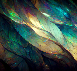 Iridescent abstract texture in multiple colors. Close up of dragonfly wings. Conceptual digital art.