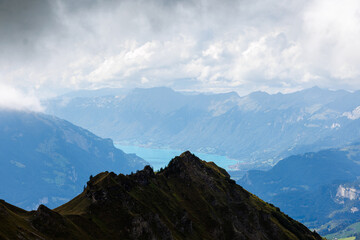 Fototapeta premium view from Planplatten towards Hohmad and Brienzersee and Brienz