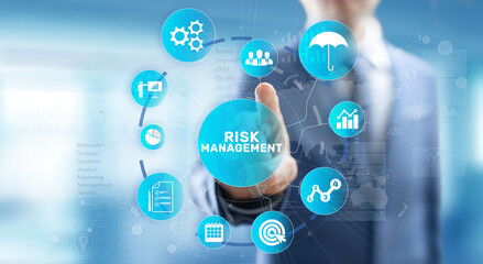 Risk management forecasting evaluation financial business concept on virtual screen.