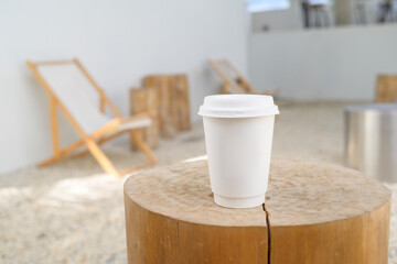 hot coffee paper cup in cafe restaurant.