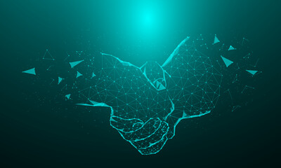 Abstract poly lines and handshake dots Handling internet connection business success concept vector illustration in flat design