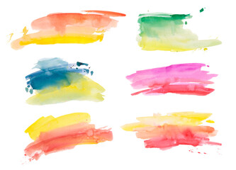 A set of colorful watercolor stains on white background, artistic textures for design, scalable watercolor graphic