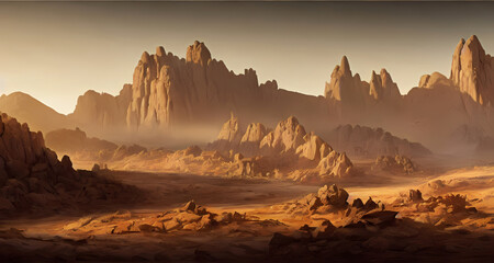 Surreal desert landscape background wallpaper. Digital art illustration. Concept art illustration. - obrazy, fototapety, plakaty