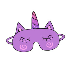 Purple unicorn sleep mask. Vector Illustration for printing, backgrounds, covers and packaging. Image can be used for greeting cards, posters, stickers and textile. Isolated on white background.