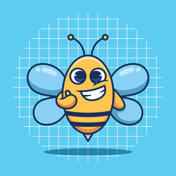 Cute bee mascot with thumbs up vector illustration.