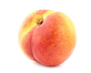 Peach isolated in closeup on white background.