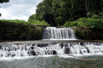 Waterfall on Zylica river. Szczyrk village, Poland.