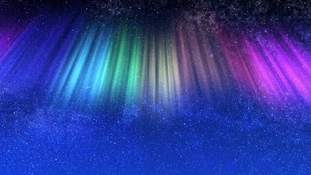 Aurora Borealis sky rainbow space night CG background.