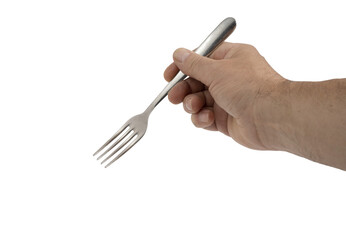 a fork in the hand of a man on a transparent background