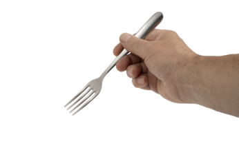 a fork in the hand of a man on a transparent background