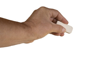 a male hand with an eraser on a transparent background