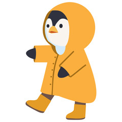 Cute cartoon penguin wearing raincoat